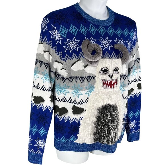 Ugly Christmas Sweater 3D Yeti Mens L Crewneck Beverage Holder By 33Degrees - Picture 1 of 15